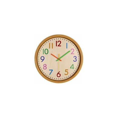 30 cm große, geräuschlose Wanduhr mit bunten Ziffern für Kinder, große dekorative Uhr ohne Ticken, Vintage-Stil, batteriebetrieben (1/5)