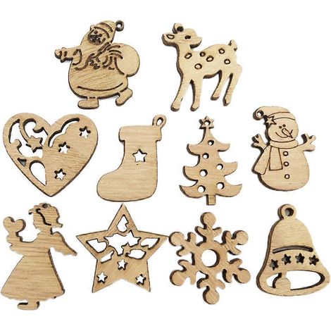 200 pièces de décorations de Noël en bois, à suspendre, en forme de dessins animés. Pendentif créatif en bois naturel pour voiture, maison, sac ou portefeuille.
