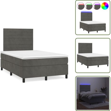 Sommier à lattes de lit avec matelas LED gris foncé 120x190 cm - Lit Plateforme - Lit Capitonné - Lit Design - Lit Velours - Lit Avec Éclairage Led (1/5)