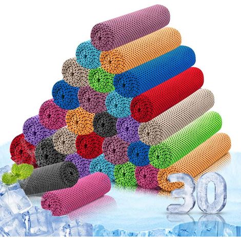 Lot 30 Serviettes rafraîchissantes Sports de Glace,pour Yoga,Les Voyages,Le Golf,la Gym,Le Camping,Le Fitness,la Course,l'entraînement et d'autres activités 88.9x30.5cm Couleurs Mélangées (1/5)