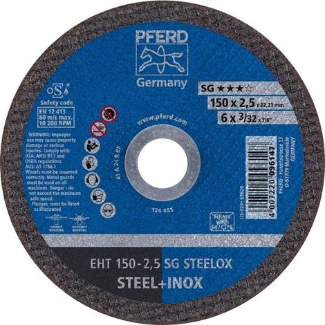 PFERD TOOLS Trennscheibe EHT 150x2,5x22,23 mm gerade Leistungslinie SG STEELOX für Stahl/Edelstahl 25 Stk (1/4)