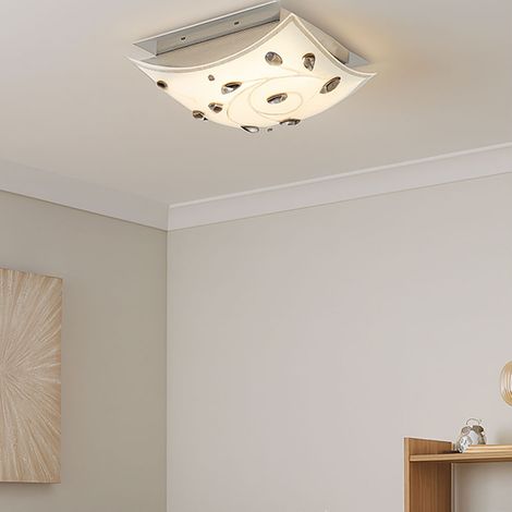 Deckenlampe Glas Kristallleuchte Wohnzimmer quadratisch Deckenleuchte Wohnzimmerlampe, Metall opal, 1x LED 18W 1700 Lm warmweiß, LxBxH 30x30x12 cm