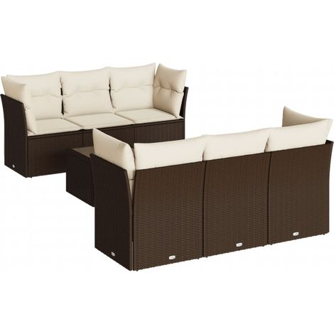 Maison Exclusive - Set Divani da Giardino 7 pz con Cuscini Marrone in Polyrattan (1/3)
