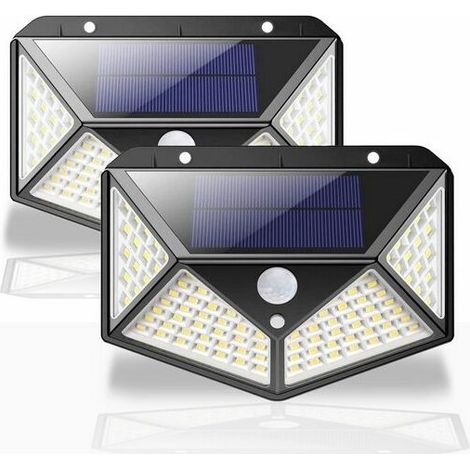 Lampe solaire, Ruban LED, Applique murale LED 270°, IP65 étanche, 2pcs, 100 LED, 1800 mAh Lampe à détecteur pour patio/jardin, KINSI (1/5)