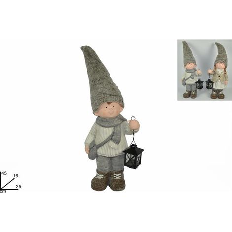 Decorazione Casa Natale Bimbo o Bimba con Cappello Pelliccia e Lanterna 45 cm
