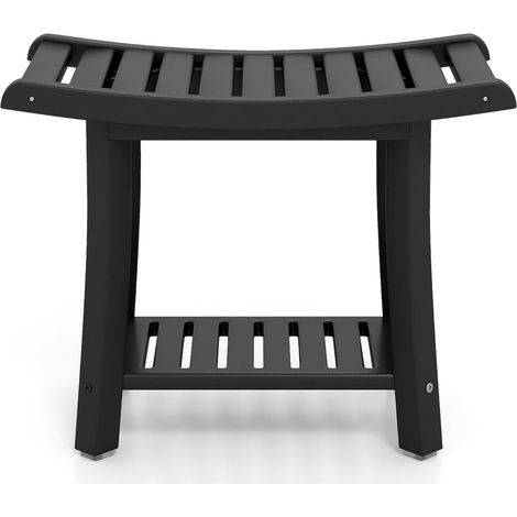 Taburete de ducha moderno ergonómico antideslizante y multifuncional 60,5 x 34 x 48 cm fabricado en HDPE negro (200017020)