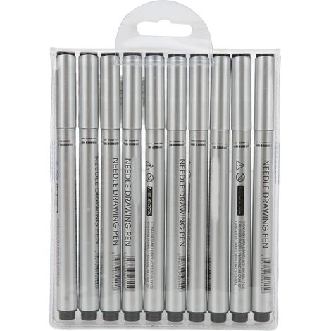 10Pcs Drawing Pens Black Multi Sizes Waterproof Odorless No Fading Convenient Durable Fineliner Pens (1/5)