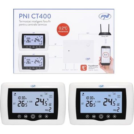 Thermostat intelligent PNI CT400 sans fil, avec WiFi, contrôle 2 zones via Internet, pour centrales thermiques, pompes,APP TuyaSmart