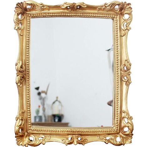 Espejo decorativo vintage, cuadrado, dorado antiguo, para pared o mesa (24 x 28 cm) (1/5)