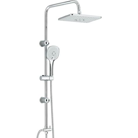 Colonne de douche fixe avec robinet mitigeur - Set de douche de pluie carré 29 x 19 cm et pommeau de douche - Kit complet de douche en chrome argenté (1/5)
