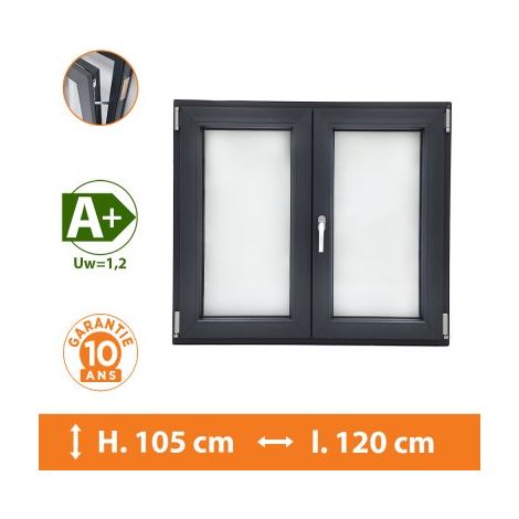Direct Fenêtres – Fenêtre PVC 2 Vantaux Gris anthracite – H.105 x l.120 cm – Double vitrage 4/16/4 – Isolation thermique A+ (1/5)