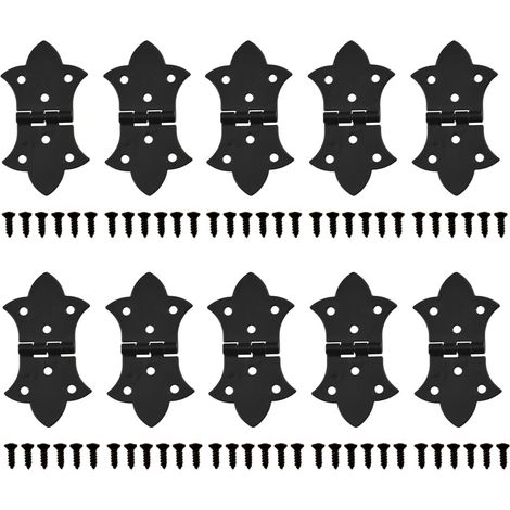 Lot de 10 charnières décoratives à rabat avec vis, charnières pliables à 6 trous pour boîte en bois, armoire, boîte à bijoux - Noir antique (1/5)