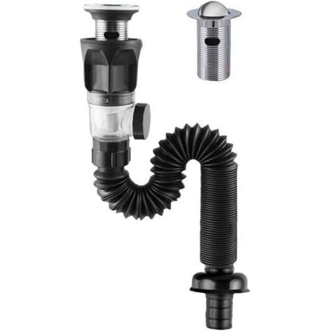 Bonde d'évier flexible anti-odeurs, raccords de vidange télescopiques, raccords de vidange droits muraux (noir) (1/5)
