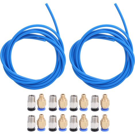 Tube PTFE bleu 2 pièces + 8 connecteurs pneumatiques M10 + 8 M6 pour imprimante 3D, kit accessoires (1/5)
