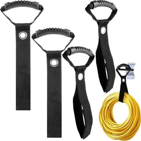 Lot de 4 Organisateur Rallonge Électrique avec Poignée - Support Tuyau Mural en Nylon 900D Sangle Rangement réglable pour Câbles, Tuyaux d'Arrosage et Cordes Charge 30 kg (1/5)