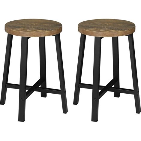 WOLTU 2X Sillas de Comedor de Madera Taburete Redondo de Madera Maciza Silla Tocador Resistente Taburete Bajo para Cocina Comedor Dormitorio Pasillo Marrone Rústico y Negro