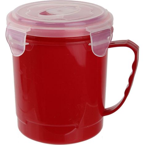 Suppentasse 630 ml rot mit Henkel und Deckel (1/2)