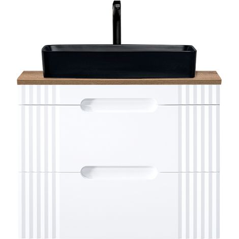Waschtischunterschrank 80cm mit Aufsatzwaschbecken in schwarz FAIRFIELD-56 weiß mit Eiche Nb., B/H/T ca. 80,4/75,5/46 cm (1/5)
