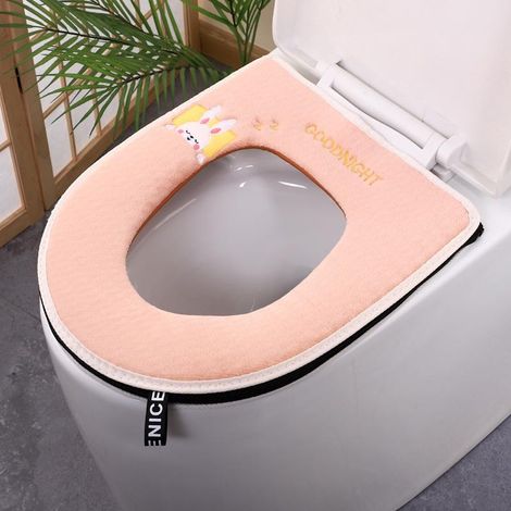 Lot de 1 Housse de Lunette WC Imperméable Rose Lapin, Coussin Chauffant Universel avec Fermeture Éclair, Rembourrage Doux pour Siège de Toilettes, Compatible avec la Plupart des WC (Sans Adhésif) (1/5)