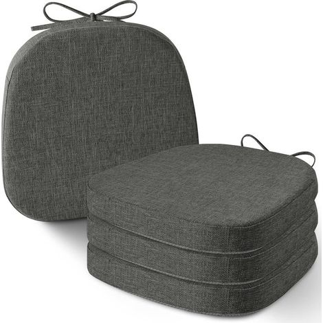 Set mit 4 dicken Stuhlkissen mit Metallösen für Esszimmerstühle, mit strukturiertem und abnehmbarem Bezug, 35,6 x 35,6 cm, dunkelgrau (1/5)
