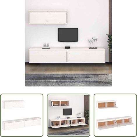 vidaXL Meuble murale - Ensemble de meubles TV 3 pcs blanc bois massif de pin (1/5)