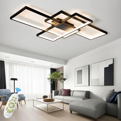 1 Plafonnier LED Rectangulaire Noir, Dimmable Avec Télécommande, Métal Acrylique Pour Salon Chambre Couloir, 140cm (1/5)
