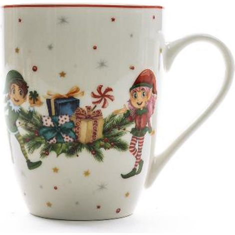 Tazza natalizia grande in porcellana floccata da 350 ml per decorazioni natalizie h 11,5 cm -Cervo