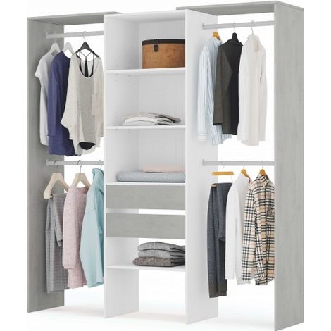 Cabina armadio 179x50x202 cm con 2 cassetti bianco opaco e cemento - Terni (1/7)