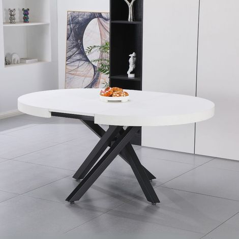 Tavolo rotondo allungabile Raven con piano bianco opaco e gambe shangai nero 120x120x75H (1/4)