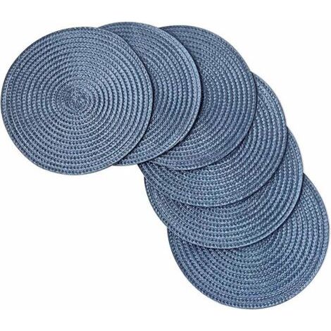 Set mit 6 runden, gewebten Kunststoff-Platzsets, 18 cm (blau) - Blaues Platzset (1/5)