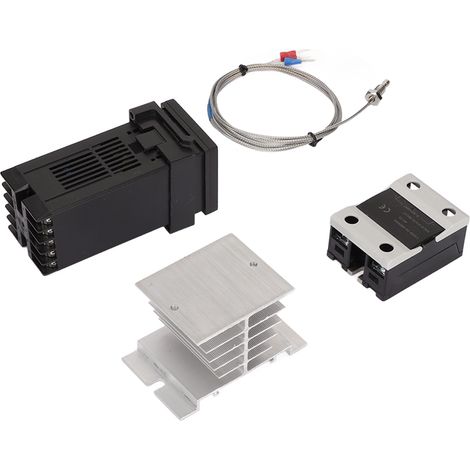 Kit de régulateur de température PID, thermocouple type K M6, relais statique, dissipateur thermique en aluminium, thermostat PID 100-240 V 40 A (1/5)