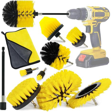 Cepillo para taladro, kit de limpieza de 10 piezas para taladro eléctrico, cepillo para destornillador para ruedas de coche, llantas, cocina, baño, bañera, azulejos, suelos, tela (1/5)