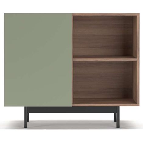 Mueble auxiliar modelo 601-2 acabado en nogal/verde. 78 cm (alto) x 90 cm (ancho) x 34 cm (prof.) (1/4)