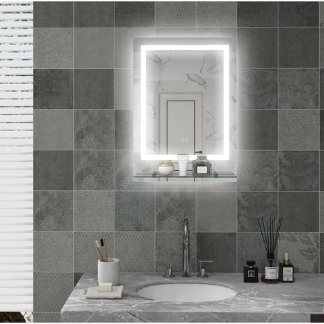Espejo LED 50 x 14,7 x 70 cm de vidrio transparente con estante antivaho para baño – MEUBLIV (1/5)
