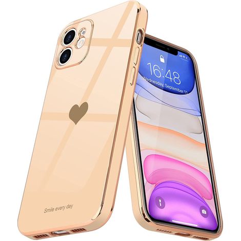 Simpatica custodia per iPhone 11 a forma di cuore con glitter, adatta a donne/ragazze, con cornice morbida antiurto e protezione per la fotocamera, per iPhone 11, rosa. (1/2)