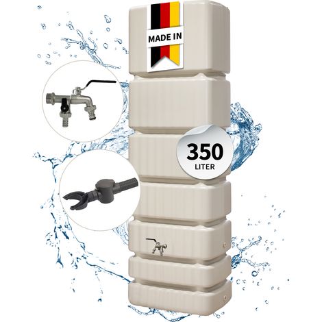 4rain SLIM Regentonne Wandtank Komplett-Set 350 Liter sandbeige inkl. Chrom-Doppelauslaufhahn und Fallrohranschluss (1/5)