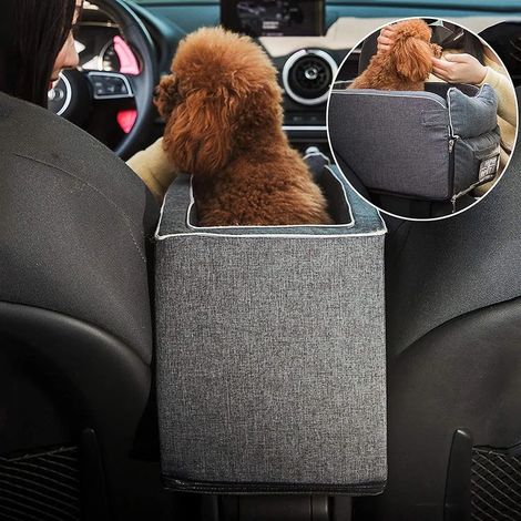 Sitzerhöhung für kleine Hunde und Katzen, Tragetasche für Welpen, die in der Armlehne des Autos verstaut werden kann, ausgestattet mit einer abnehmbaren Sicherheitsleine und einem Bezug.