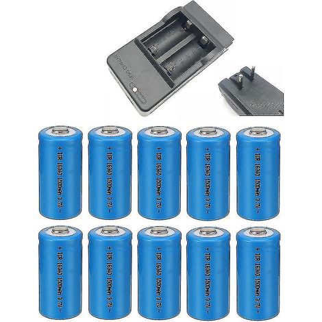 Wiederaufladbarer 3,7-V-Lithium-Ionen-Akku (CR123A-kompatibel) von Chomel für LED-Taschenlampen. Inklusive Reiseladegerät. Farbe: Blau. (1/4)