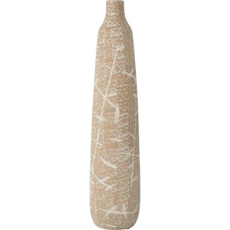Vase Fin en Grès "Dune" 69cm Beige & Blanc