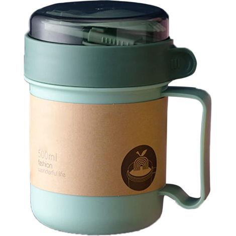 Tazza piccola per zuppa da 500 ml per microonde con manici, coperchio e cucchiaio - Contenitore da asporto per zuppe calde, noodles e cereali