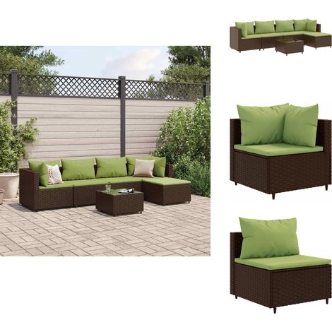 Salon de jardin 6 pcs avec coussins Marron Résine tressée - Salon De Jardin - Meuble De Jardin - Set De Salon - Résine Tressée - Rotin Synthétique (1/5)