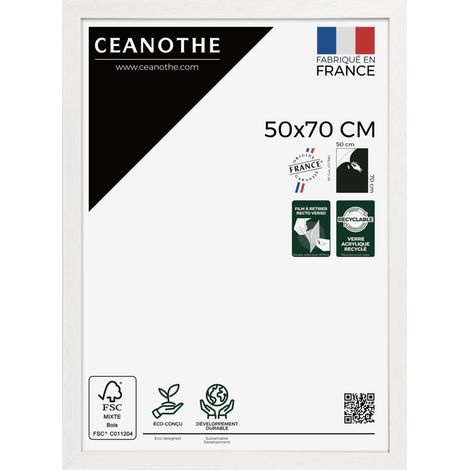 Cadre Photo Blanc 50x70 cm et 70x50 cm - Cadre Photo Bois FSC - Convient au Format A2 et Affiche Poster – Fabriqué en France – Cadre Photo Karma Blanc - Verre acrylique Incassable (1/5)
