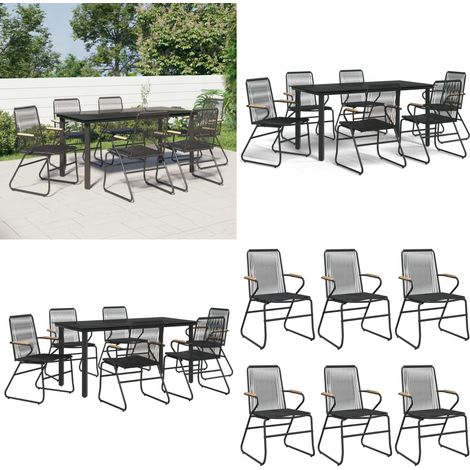 Set da Pranzo da Giardino 7 pz Nero in Rattan PVC - Tavolo da pranzo da esterno - Sedie da giardino