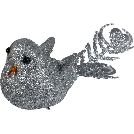Weihnachtsbaumschmuck Vogel mit Glitter 4er-Set Christbaumschmuck Weihnachtsdeko - silber (1/2)