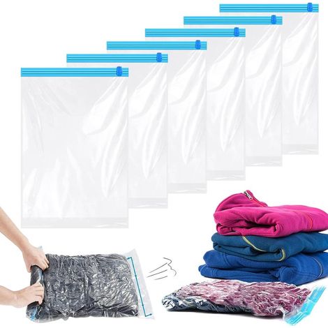 Lot de 6 sacs compression sous vide roulé à la main voyage rangement vêtement (1/4)