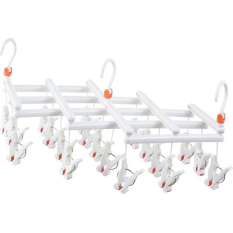Pratico appendiabiti pieghevole con clip, 19 clip, bianco