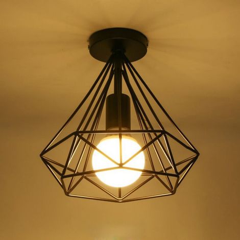 E27 Retro Style Industriel Diamant Lustre Abat-Jour Lampe Noir, Utilise Dans La Cuisine, Salon, Bar, Cafe (1/4)