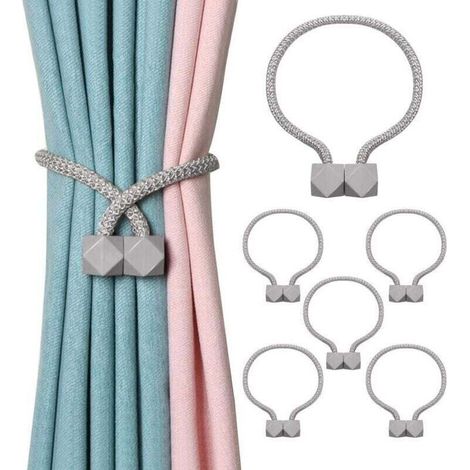 Lot de 6 embrasses de rideaux magnétiques (gris), clips magnétiques pour la décoration de la maison et du bureau (1/4)