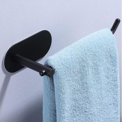 Anneau porte-serviette ouvert noir Porte-serviette autocollant sur le mur de la salle de bain, acier inoxydable SUS304 (1/5)