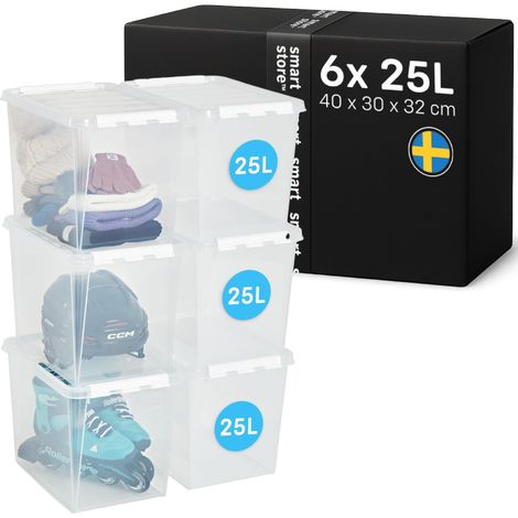 6x Boîte de Rangement Plastique avec Couvercle Classic 25L (40x30x32cm)  Empilable et de Qualité Alimentaire  Boîte Plastique avec Couvercle (1/5)